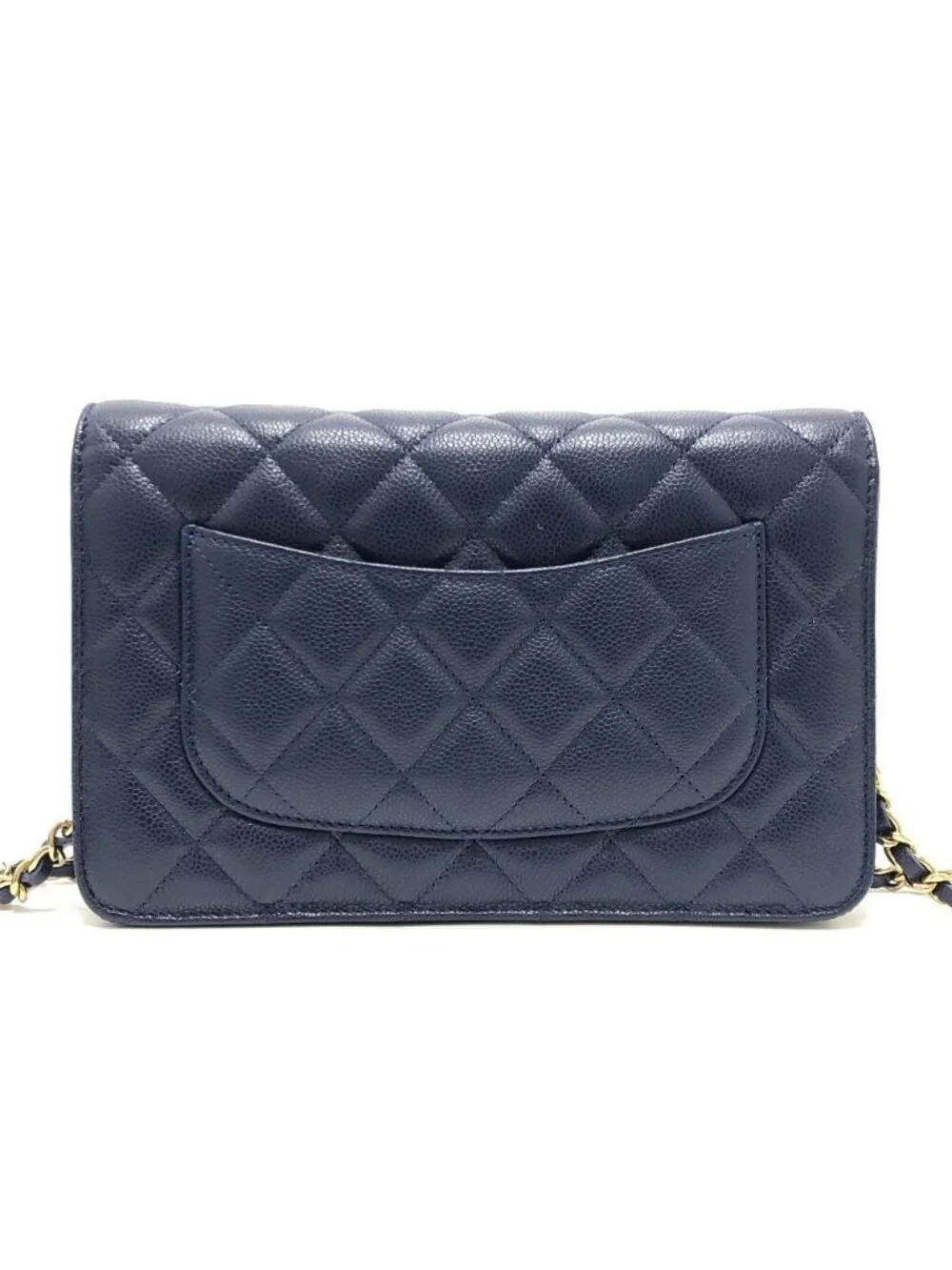 Chanel Shoulder Bag CC Logo Classic Caviar Leather Blue